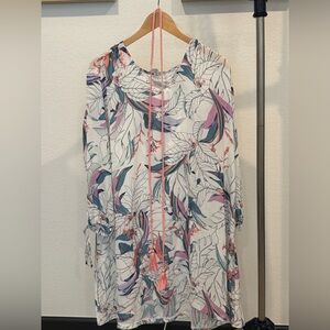 Tropical Floral Tunic Dress XL | Tassel Tie | Boho Cover Up | Vacation